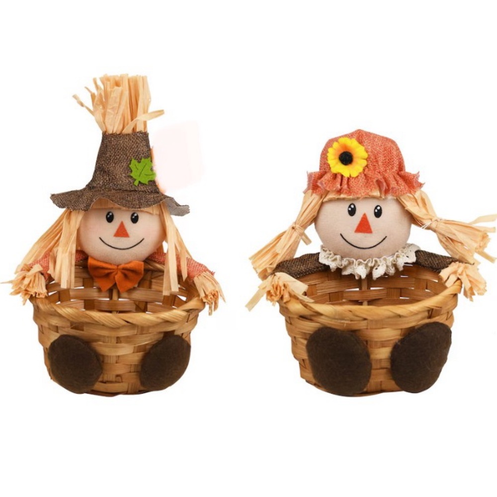 Fall Scarecrow Baskets 🧺 Boy & Girl Set - Brown and Orange